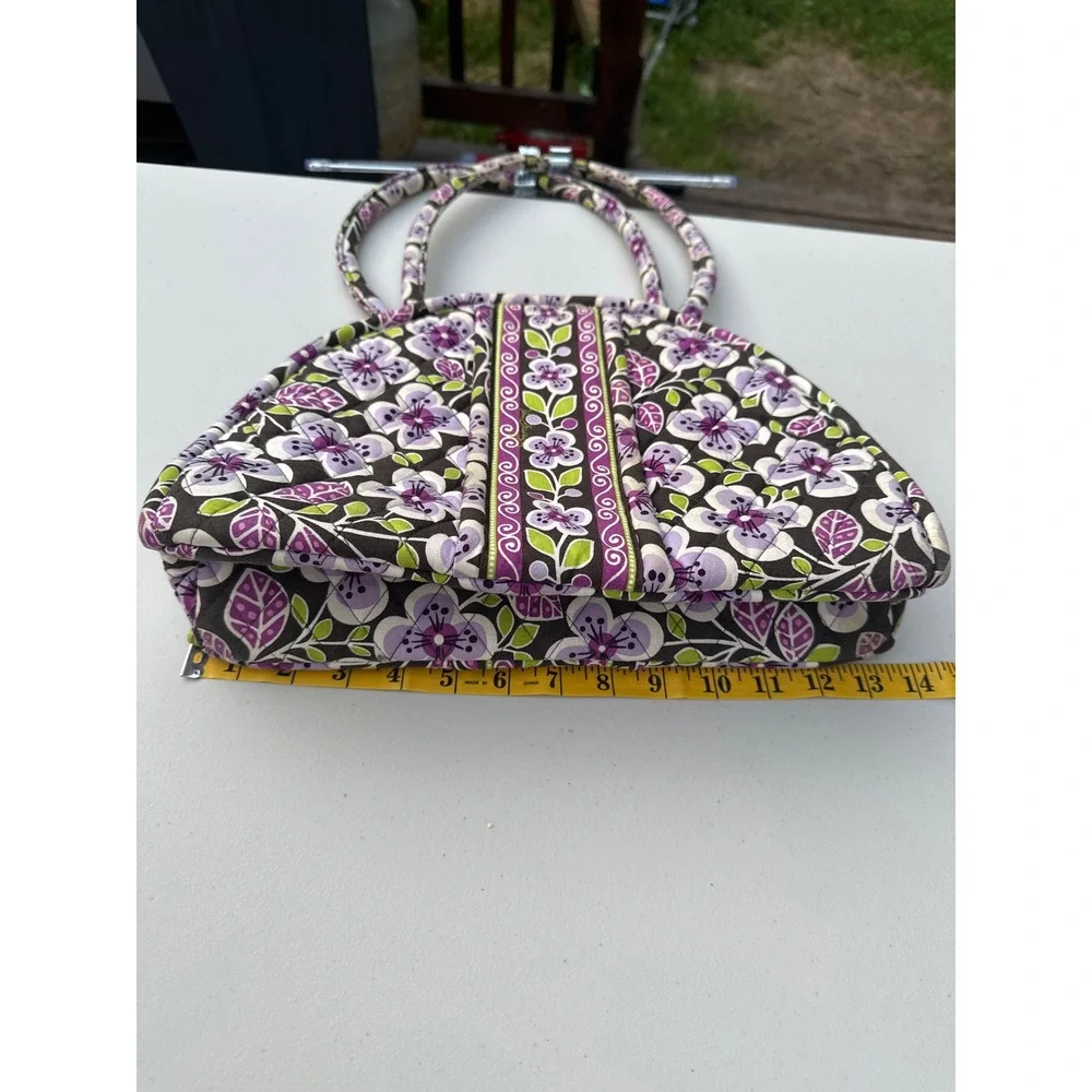 Vera Bradley Java Blue Floral Quilted Kiss Lock Frame Bag Satchel Purse‎ Brown